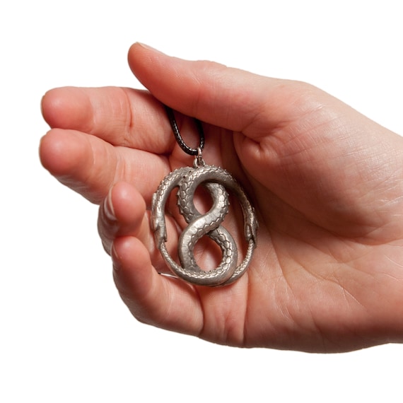 Ouroboros Pewter Necklace Two Serpents - Infinity Symbol - Cord Included