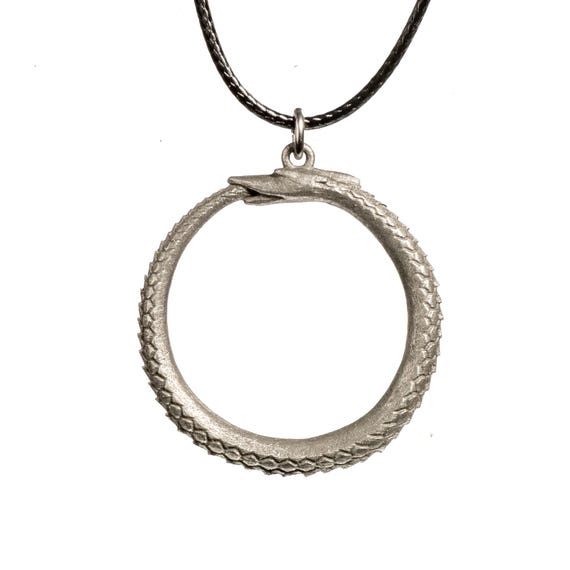 Ouroboros Pewter Necklace One Serpent – Infinity Symbol - Cord Included