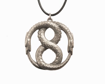 OUROBOROS - - lead free pewter necklace with cord included - Two Serpents Eating Their Tails - Ancient Symbol of Infinity