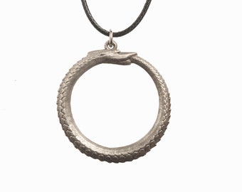 OUROBOROS - lead free pewter necklace with cord included - Serpent Eating Its Tail - Ancient Symbol of Infinity