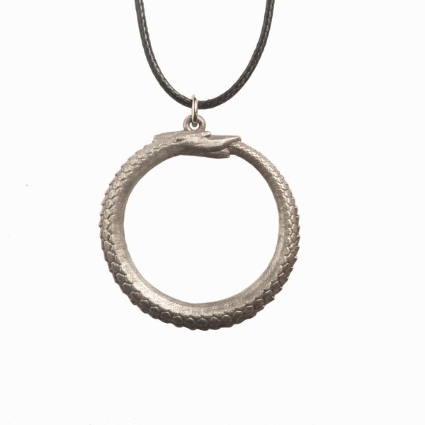 OUROBOROS - lead free pewter necklace with cord included - Serpent Eating Its Tail - Ancient Symbol of Infinity