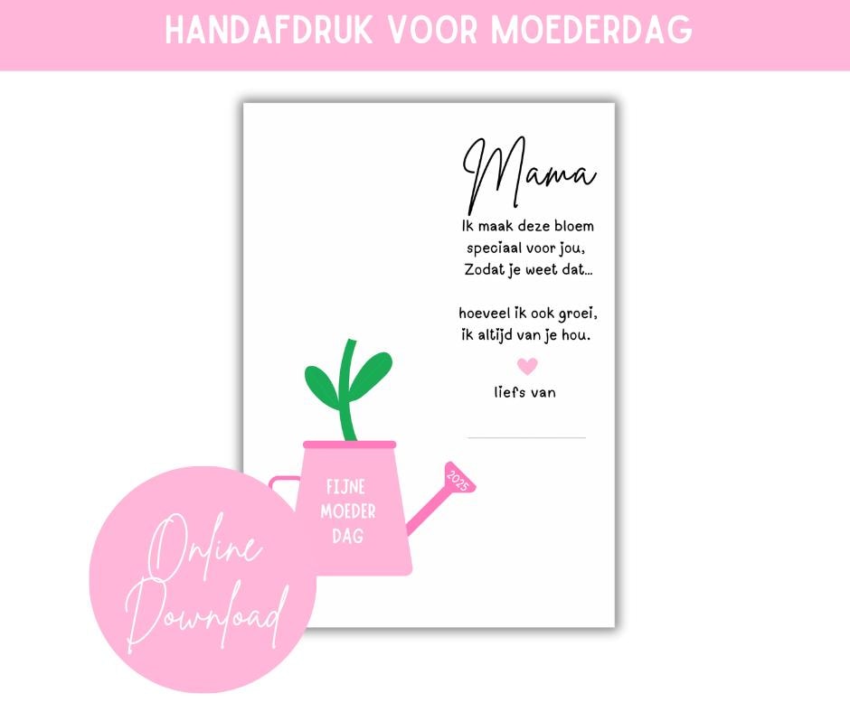 Moederdag Handafdruk Bloem – Printbare DIY A4-formaat voor Kinderen – Persoonlijk Cadeau van Baby of Peuter