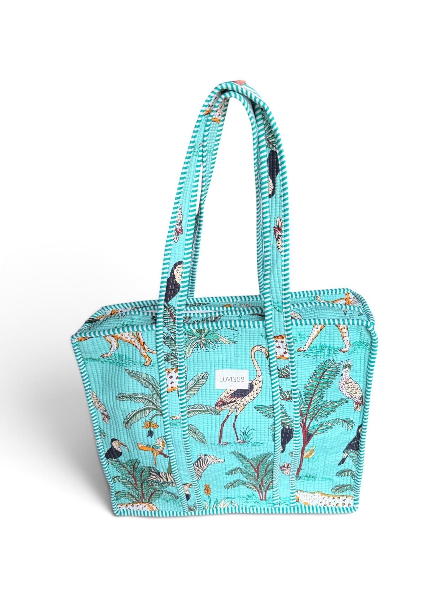 Light Blue Jungle - Tote Bag met Rits