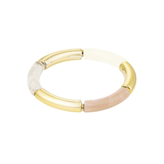 Tube armband goud/wit/beige