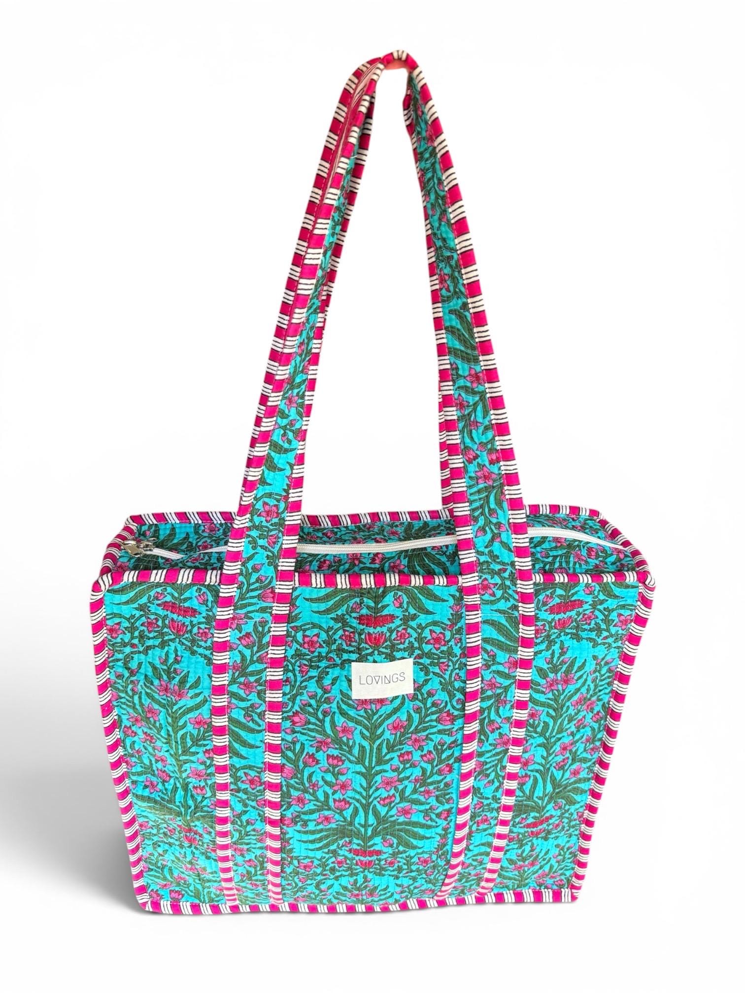 Turquoise Blossom - Tote Bag met Rits