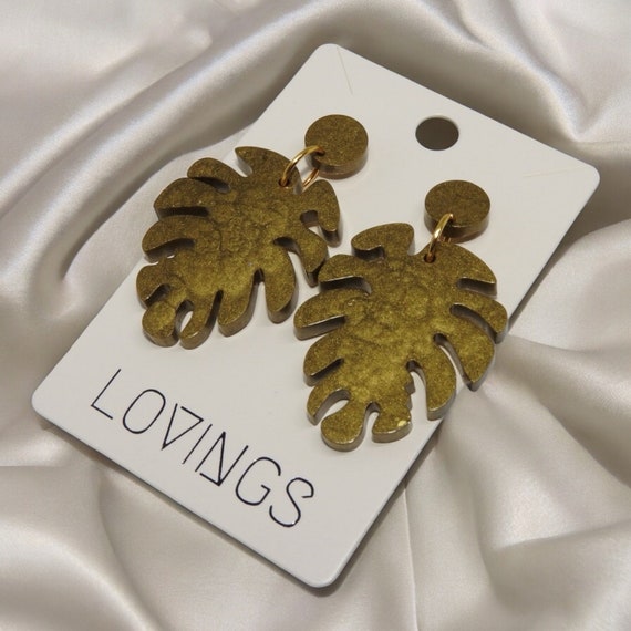 Monstera Leaf goud oorbellen | Handmade | RVS