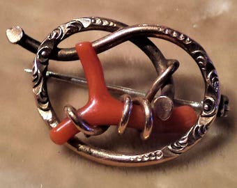 Gold Filled Branch Brooch with Coral
