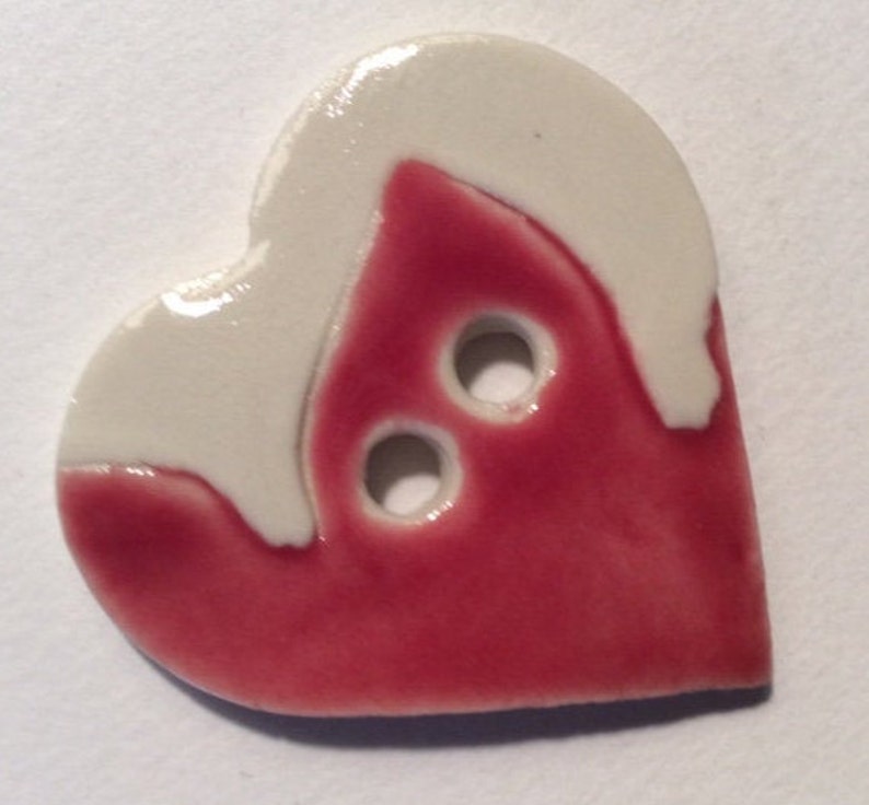 handmade 1 and 58-inch Milk white on cherry red heart button calls to mind snow or frosting one of a kind porcelain ceramic My Valentine