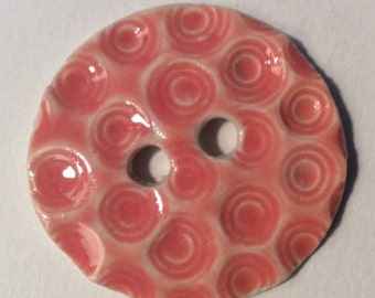 Peachy! 1,5 pouce, grand sur la beauté, boutons en céramique de porcelaine anglais faits à la main, texture profonde fascinante, rose pêche melon, brillant élevé