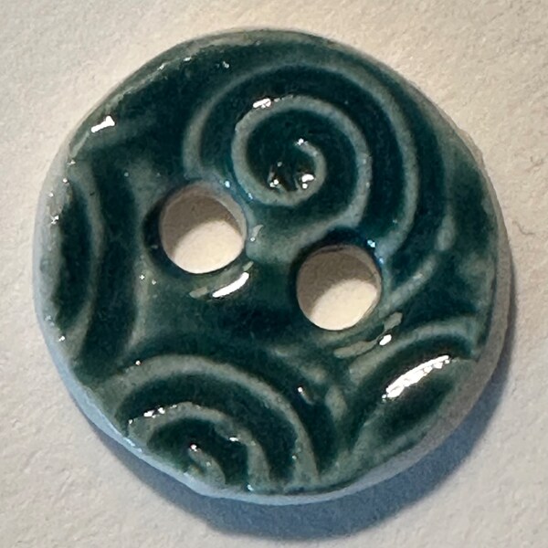 Rich .75-inch, 3/4-inch, handmade fine English porcelain ceramic sewing knitting crafts buttons deep midnight teal forest pine green swirls