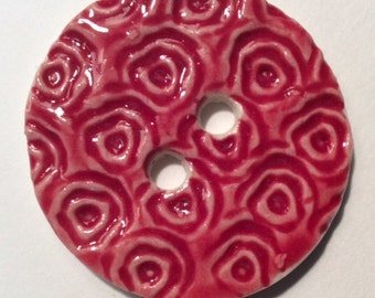 Ruby red, 1.68-inch, large and lovely handmade fine English porcelain ceramic pottery buttons, glossy crimson scarlet red, eye catching