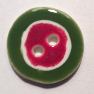 Joy of color! 1 and 1/16-inch handmade fine English porcelain ceramic sewing buttons, glossy multicolor ruby red, white & green Christmas