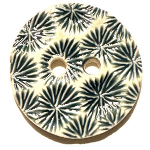 Fireworks! 1 and 5/8-inch handmade porcelain ceramic pottery sewing knitting crochet crafts button one of a kind, spruce blue Fourth of July