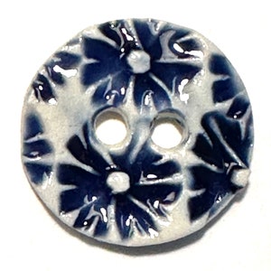 Petite flowers handmade porcelain buttons, 15/16-inch, nearly 1-inch Cobalt navy blue and milk white, floral, daisies, ceramic, pottery