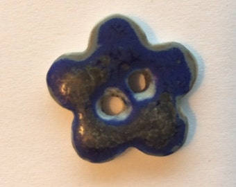 Deep blue denim with slate gray highlights, daisy flower shaped, 3/4-inch porcelain handmade in Maine ceramic buttons