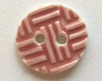 Pretty, 7/8-inch pink, porcelain, basketweave pattern buttons, glossy, ceramic, pottery, handmade, circular