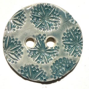 Romantic, 1 and 5/8-inch, sweet blue with hint of aqua blue fancy lacy floral flower buttons, handmade porcelain ceramic original sewing