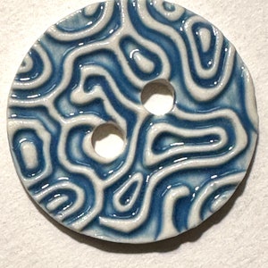 Sky blue 1.5-inch buttons handmade porcelain ceramic fascinating texture blue & white sewing knitting crafts fashion artisan button