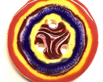 Joie de couleurs ! Boutons en céramique de porcelaine anglaise faits main de 1,72 pouce multicolores arc-en-ciel violet lilas jaune bleu indigo de collection datés 2021
