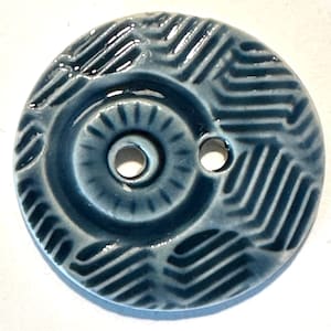 Bursting with pizazz! Large 1.5-inch geometric pattern, slate storm celadon blue, porcelain, handmade pottery, ceramic buttons