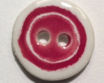 Joy of color! 1-inch handmade fine English porcelain ceramic sewing buttons peppermint red & white Christmas Valentine's Day July 4 nautical