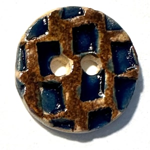 Tiefes Kobalt-Navy-Blau und Ahornsirupbraun, geometrische Textur, handgefertigte 1-Zoll-Keramikknöpfe aus Steingut