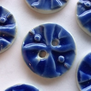 Glorious, glossy blue, 1 and 1/8-in. handmade in Maine round circular porcelain ceramic buttons
