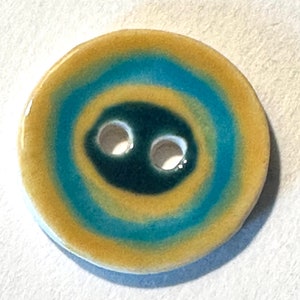 Joy of color! Just over 1-inch handmade fine English porcelain ceramic buttons yellow aqua turquoise blue teal sew knit dressmaking crafts