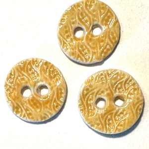 Sweet 3/4-inch, .75-inch handmade fine English porcelain ceramic sewing buttons butter yellow lacy flame-like pattern, original design