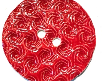 Jumbo 2.38-inch handmade porcelain ceramic artisan extra-large sewing button classic lipstick cherry red eye-catching texture dated 2024