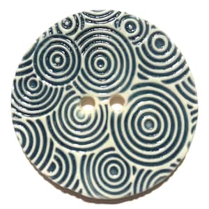 Jumbo 2.38-inch handmade English porcelain ceramic extra large sewing knitting crafts buttons storm navy blue concentric circles on white