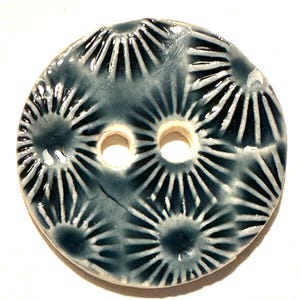 Fireworks! 1.5-inch large handmade porcelain ceramic rich blue sewing knitting crochet crafts buttons, fireworks starbursts Fourth of July