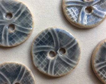 Lacey smoky bleu gris tourbillon et motifs de filet 7/8 pouces circulaire rond procelain céramique boutons faits à la main