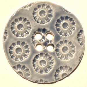 Jumbo 2.38-inch handmade button fine English porcelain ceramic extra large navy blue & white daisy flowers daisies collectible dated 2024