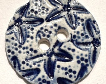 Beach buttons 1.5-inch handmade fine English porcelain ceramic starfish navy nautical blue & white coastal fashion collectible  dated 2021