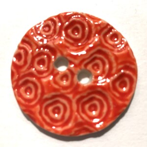 Fiery orange 1.5-inch, handmade fine English porcelain ceramic pottery sewing buttons, glossy red-orange, Halloween costume making crafts