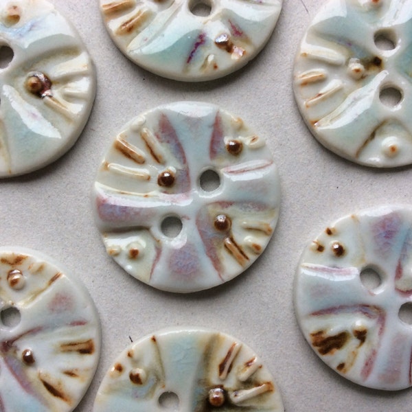 Sweet pale green & white with touches of pink and brown 1-inch circular porcelain ceramic buttons