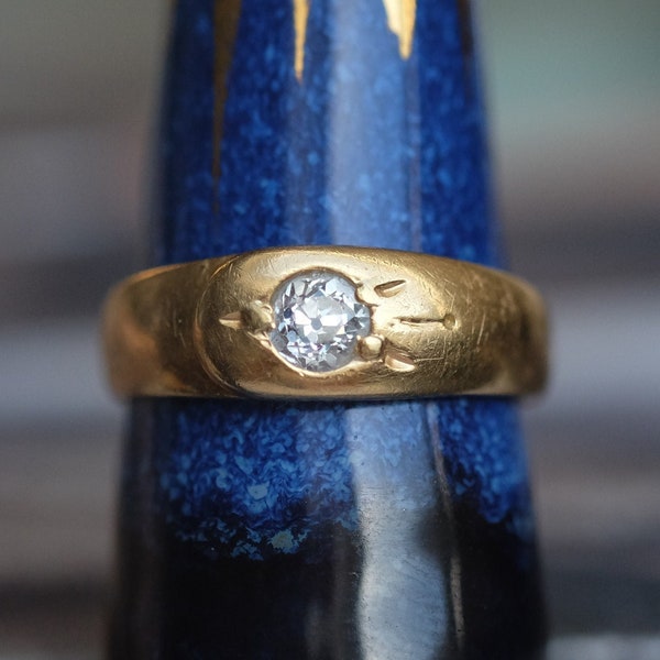 Antike 18 Karat Gold Old Cut Diamant Solitär Schlangenschnalle Ring, punziert 1900