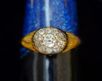 Antique 18ct Gold Old Cut Diamond Cluster Ring - Late Victorian