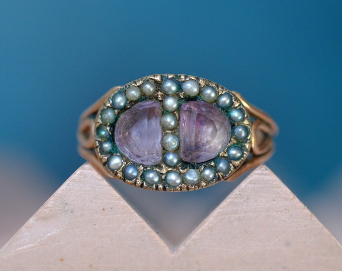 Antique Georgian Gold Amethyst & Pearl Cluster Ring, circa 1820