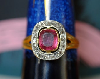 Vintage 18ct Gold Pink Tourmaline & Diamond Cluster Ring