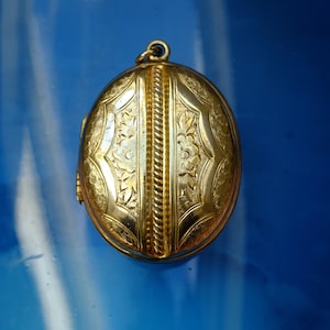 Antique Victorian Gold Plated Engraved Floral Locket Pendant, circa 1880