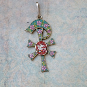 Antique Victorian Italian Silver Micro Mosaic Chi Rho & Dove Pendant