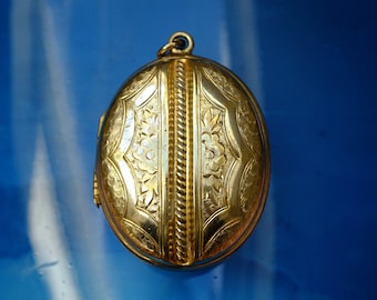 Antique Victorian Gold Plated Engraved Floral Locket Pendant, circa 1880