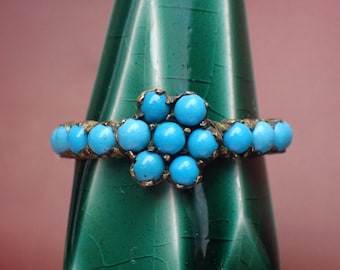 Antique Early Victorian Turquoise Glass Forget Me Not Eternity Ring