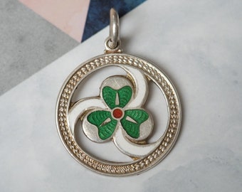 Art Deco Sterling Silver & Enamel Trefoil Triskelion Girl Guides Pendant, hallmarked 1923