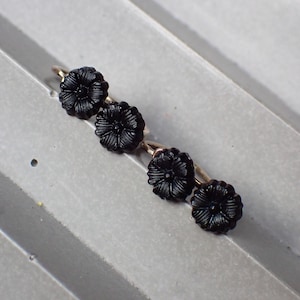 Antique Silver Gilt & Carved French Jet Flower Earrings / Earring Tops