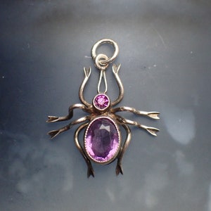 Antique Silver & Amethyst Paste Charm Pendant by Charles Horner, c1921