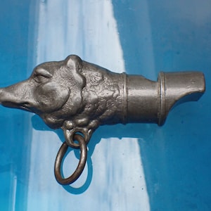 Unusual Antique Victorian Pewter / Lead Dog Whistle Pendant