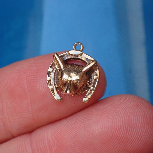 Vintage 1960's 9ct Gold Lucky Horse Shoe & Fox Head Charm Pendant